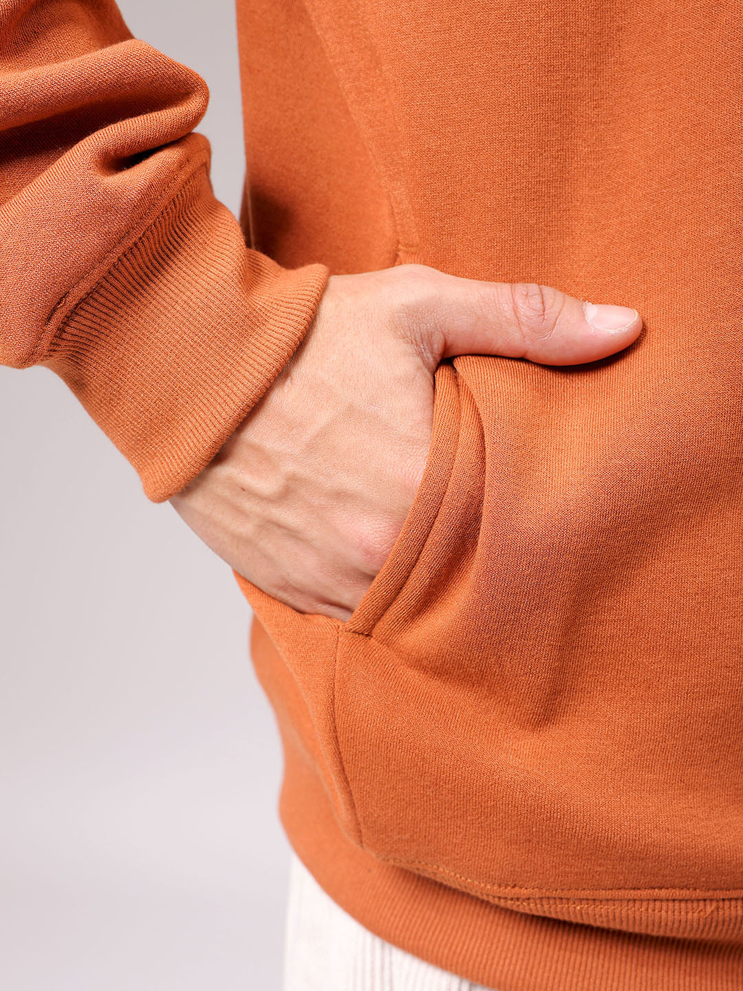 Men's Beige Oversized Solid Overhead Crewneck Sweatshirt