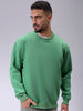 Men's Green Oversized Solid Overhead-Crewneck Sweatshirt