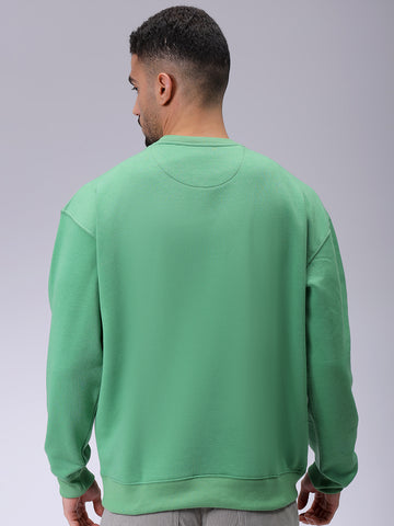 Men's Green Oversized Solid Overhead-Crewneck Sweatshirt