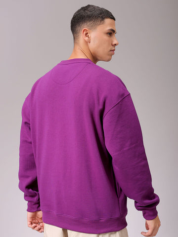 Men's Purple Oversized Solid Overhead Crewneck Sweatshirt