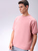 Men's Pink Relaxed Fit Solid Overhead-Crewneck Sweatshirt