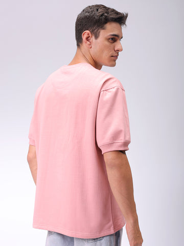 Men's Pink Relaxed Fit Solid Overhead-Crewneck Sweatshirt
