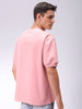 Men's Pink Relaxed Fit Solid Overhead-Crewneck Sweatshirt