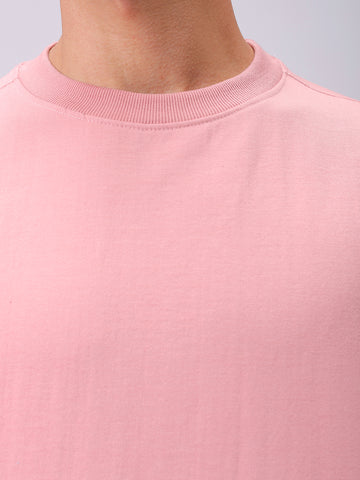 Men's Pink Relaxed Fit Solid Overhead-Crewneck Sweatshirt