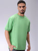 Men's Green Relaxed Fit Solid Overhead-Crewneck Sweatshirt