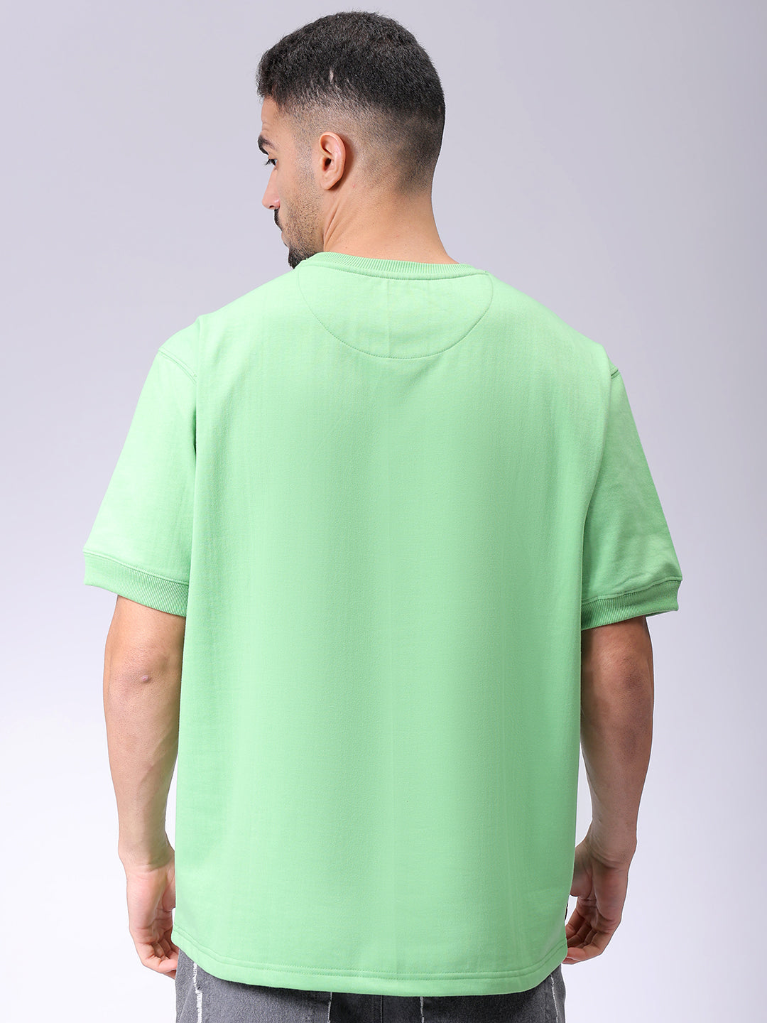 Men's Green Relaxed Fit Solid Overhead-Crewneck Sweatshirt
