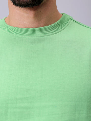Men's Green Relaxed Fit Solid Overhead-Crewneck Sweatshirt