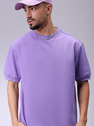 Men's Purple Relaxed Fit Solid Overhead-Crewneck Sweatshirt