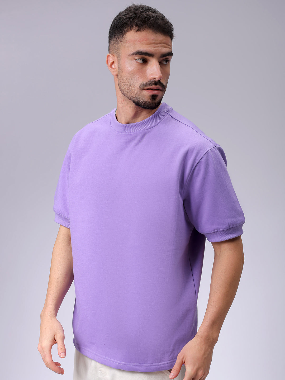 Men's Purple Relaxed Fit Solid Overhead-Crewneck Sweatshirt
