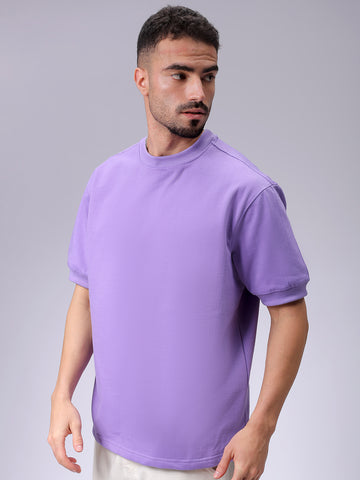 Men's Purple Relaxed Fit Solid Overhead-Crewneck Sweatshirt