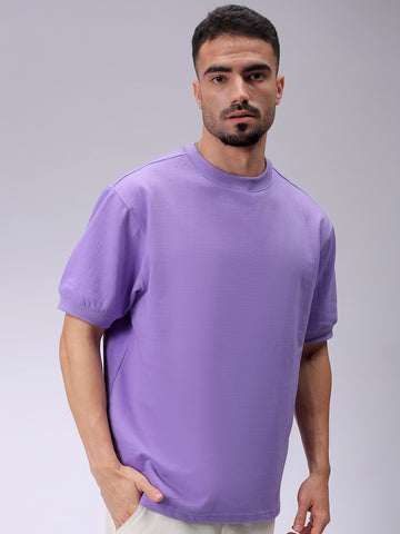 Men's Purple Relaxed Fit Solid Overhead-Crewneck Sweatshirt