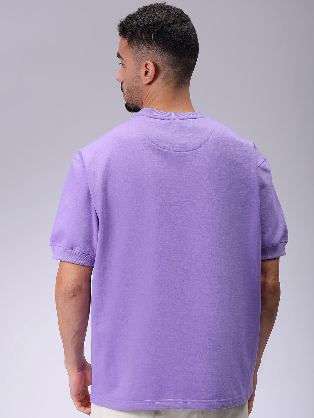 Men's Purple Relaxed Fit Solid Overhead-Crewneck Sweatshirt