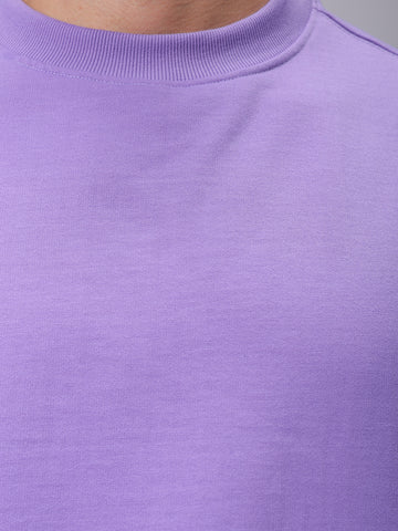Men's Purple Relaxed Fit Solid Overhead-Crewneck Sweatshirt