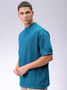 Men's Green Relaxed Fit Solid Overhead-Crewneck Sweatshirt