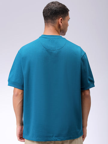Men's Green Relaxed Fit Solid Overhead-Crewneck Sweatshirt