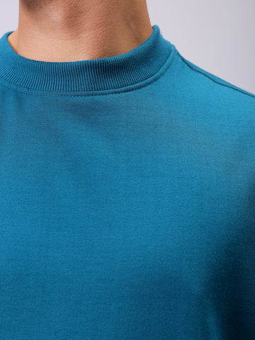 Men's Green Relaxed Fit Solid Overhead-Crewneck Sweatshirt