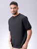 Men's Black Relaxed Fit Solid Overhead-Crewneck Sweatshirt