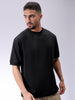 Men's Black Relaxed Fit Solid Overhead-Crewneck Sweatshirt