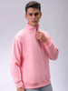 Men's Pink Relaxed Fit Solid Overhead-Highneck Sweatshirt