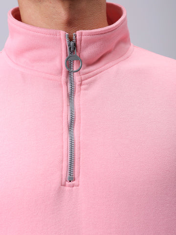 Men's Pink Relaxed Fit Solid Overhead-Highneck Sweatshirt