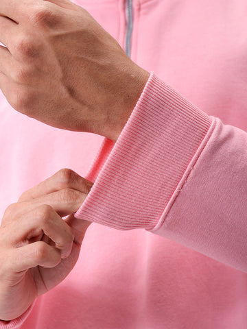 Men's Pink Relaxed Fit Solid Overhead-Highneck Sweatshirt
