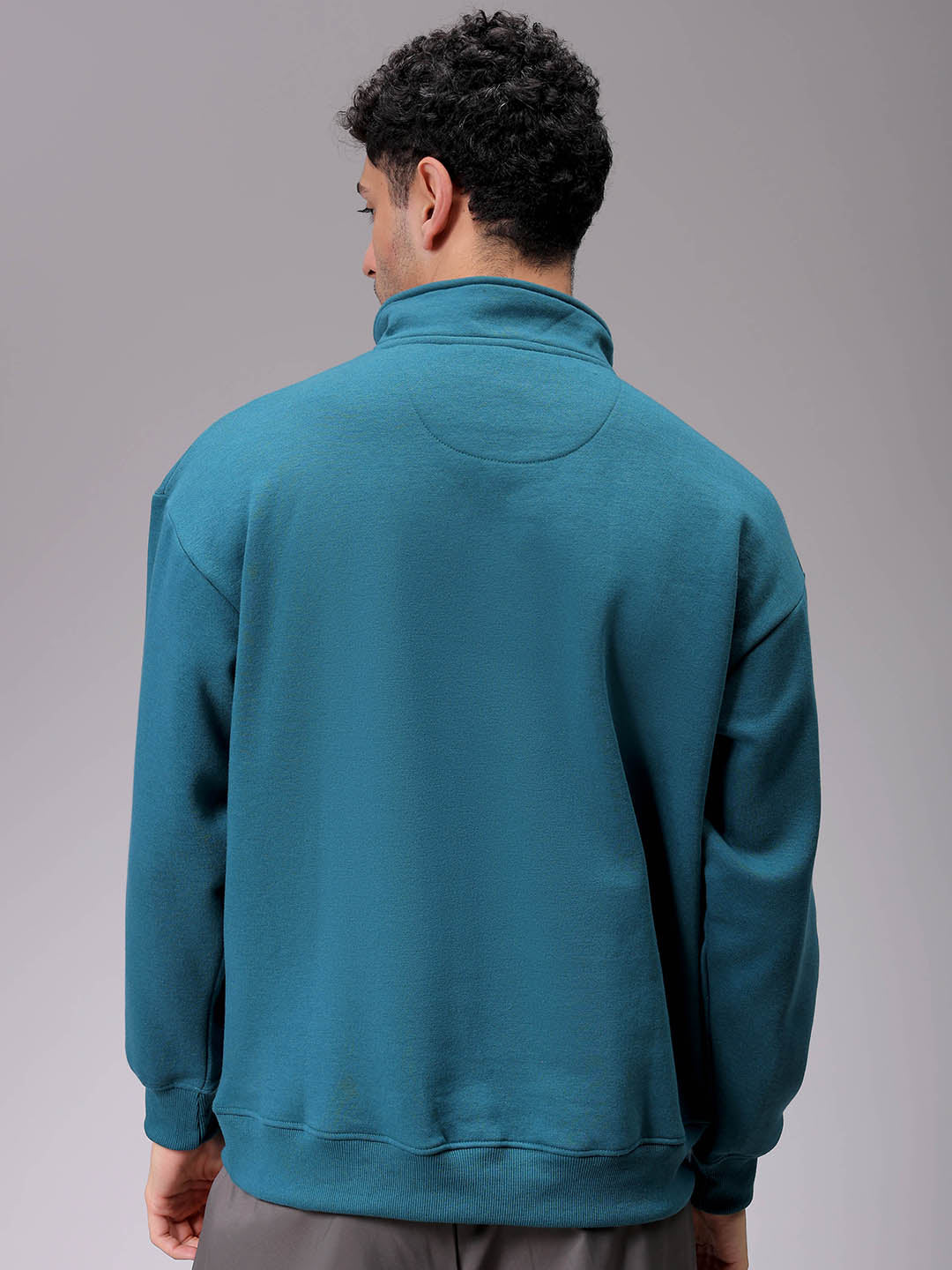Men's Green Relaxed Fit Solid Overhead-Highneck Sweatshirt