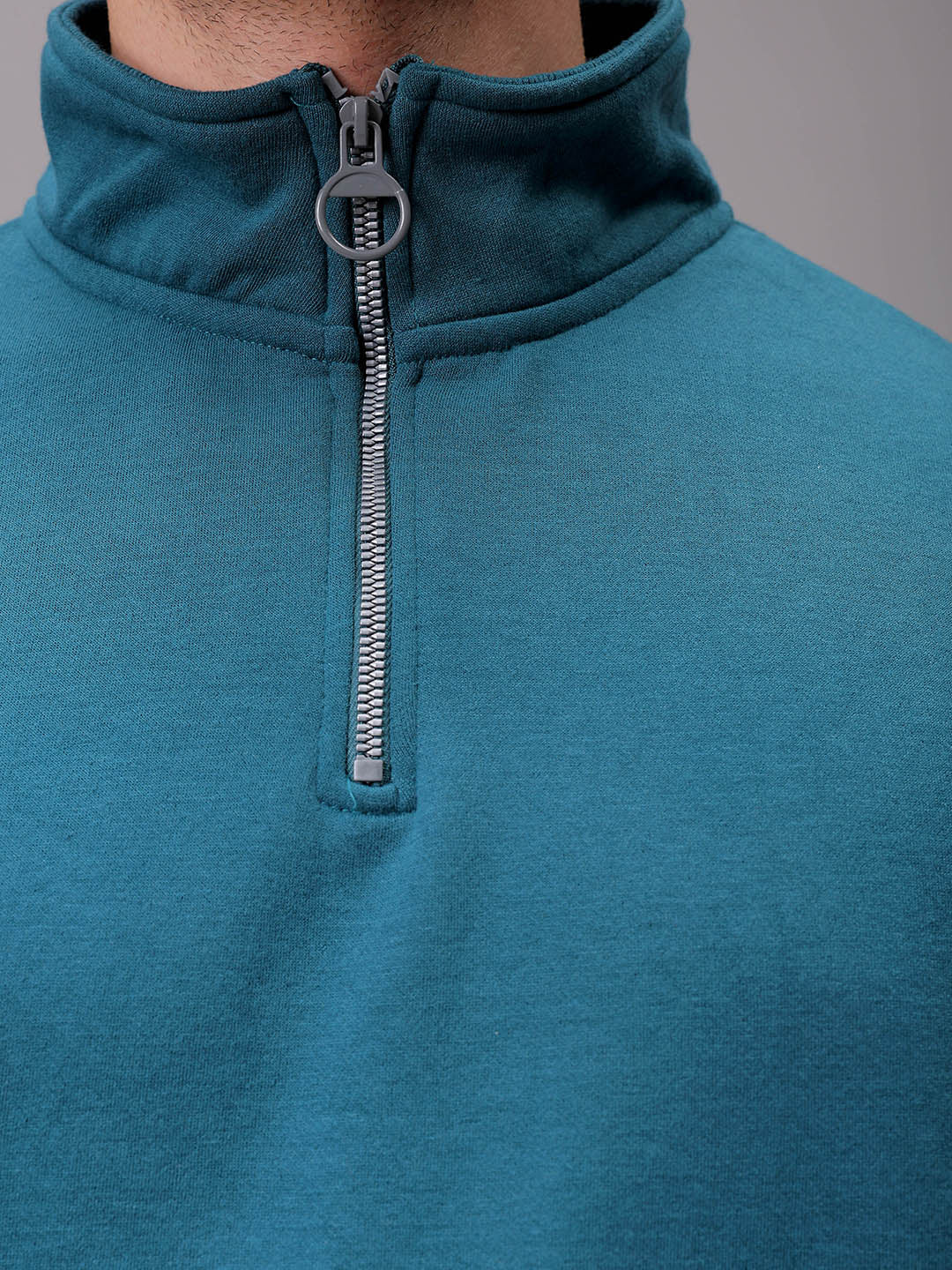 Men's Green Relaxed Fit Solid Overhead-Highneck Sweatshirt
