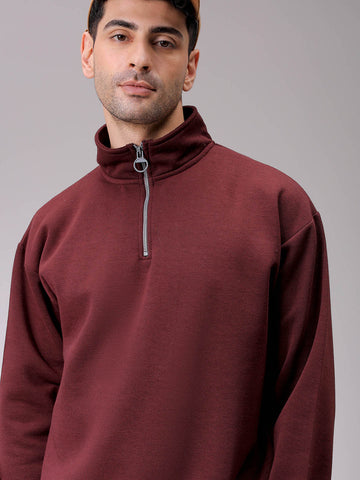 Men's Brown Relaxed Fit Solid Overhead-Highneck Sweatshirt