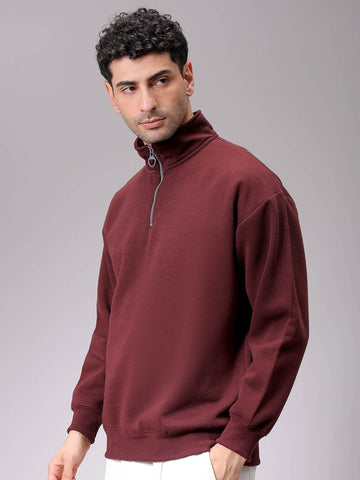 Men's Brown Relaxed Fit Solid Overhead-Highneck Sweatshirt