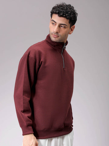 Men's Brown Relaxed Fit Solid Overhead-Highneck Sweatshirt