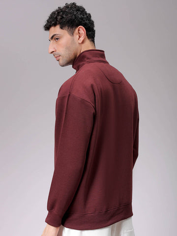 Men's Brown Relaxed Fit Solid Overhead-Highneck Sweatshirt