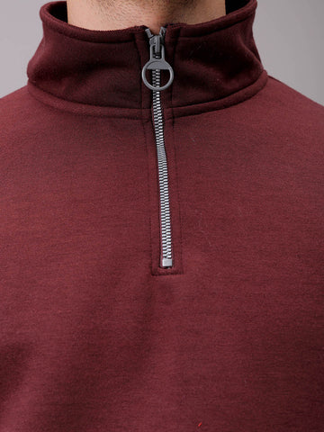 Men's Brown Relaxed Fit Solid Overhead-Highneck Sweatshirt
