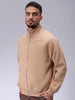 Men's Tan Relaxed Fit Solid Frontopen-Highneck Sweatshirt