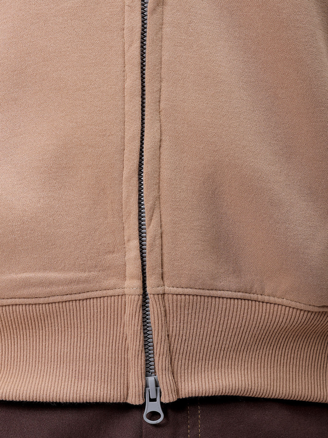 Men's Tan Relaxed Fit Solid Frontopen-Highneck Sweatshirt