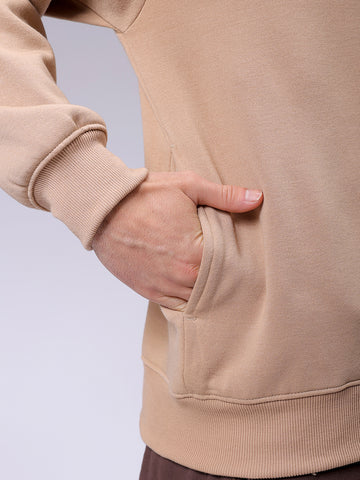 Men's Tan Relaxed Fit Solid Frontopen-Highneck Sweatshirt