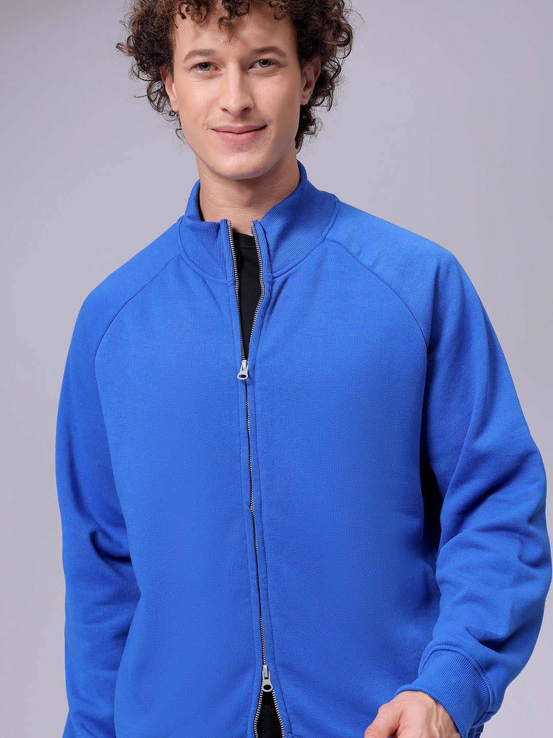 Men's Relaxed Fit Solid Frontopen Highneck Sweatshirt