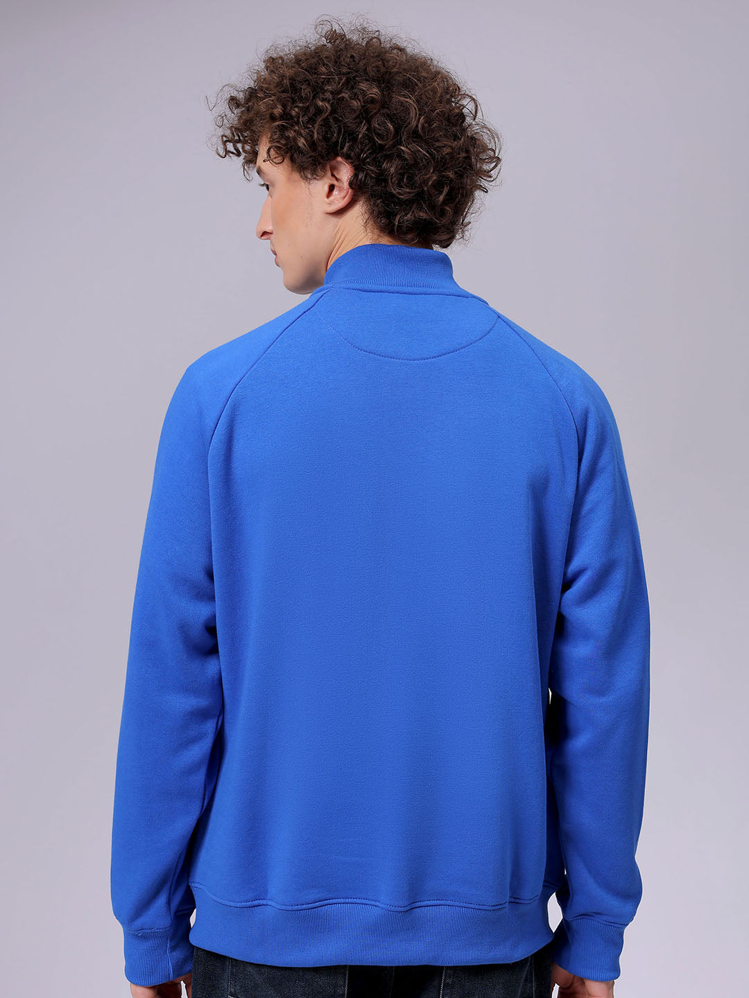 Men's Relaxed Fit Solid Frontopen Highneck Sweatshirt