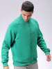 Men's Green Relaxed Fit Solid Frontopen-Highneck Sweatshirt