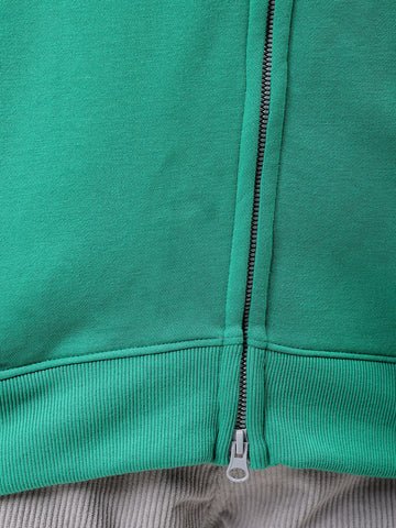 Men's Green Relaxed Fit Solid Frontopen-Highneck Sweatshirt
