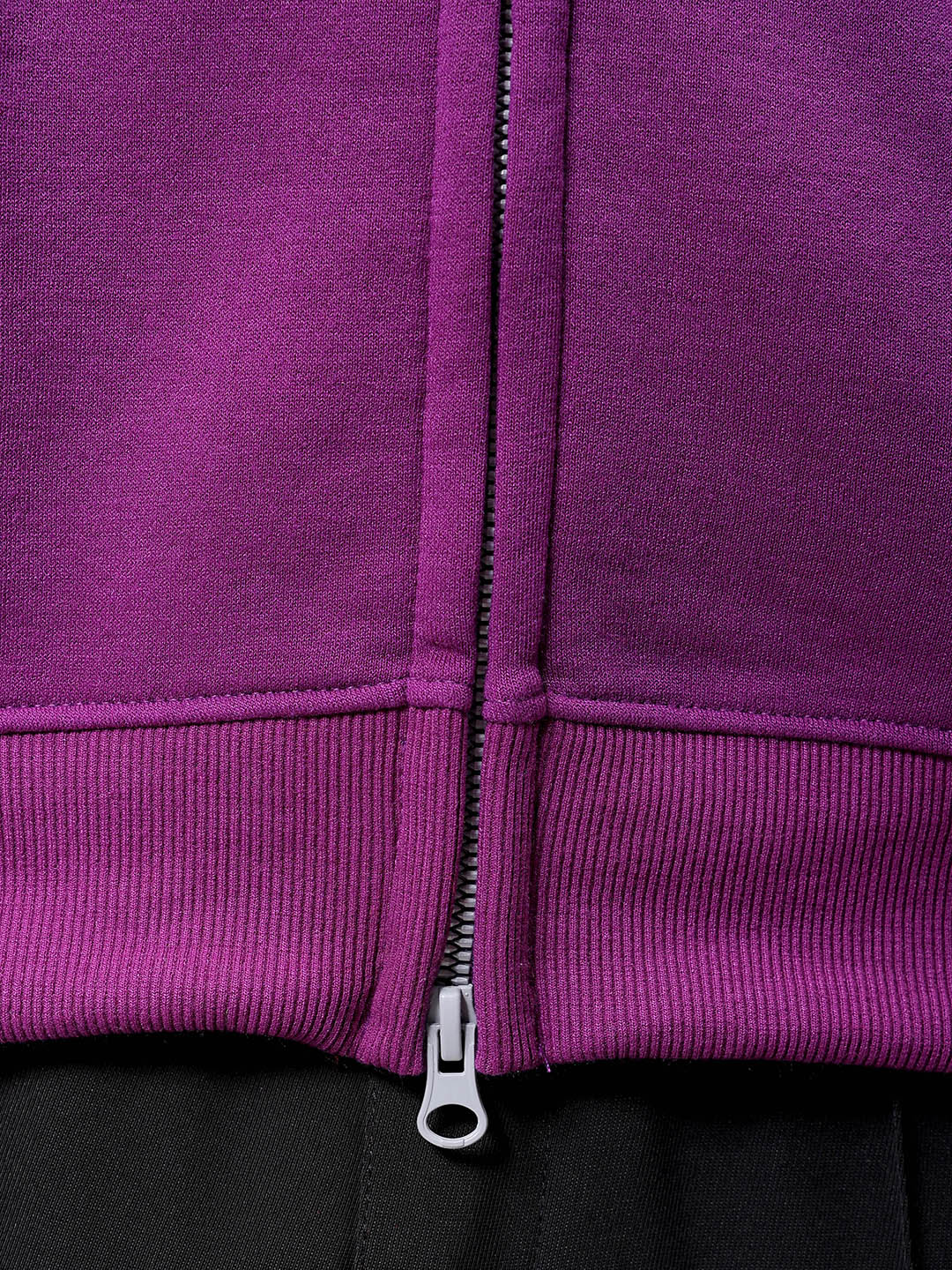 Men's Purple Relaxed Fit Solid Frontopen-Highneck Sweatshirt