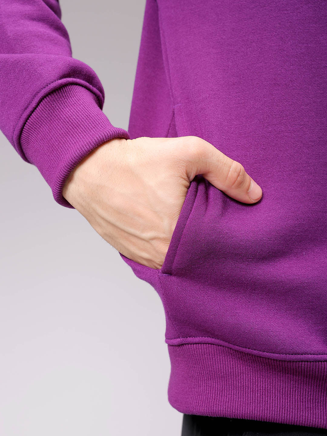 Men's Purple Relaxed Fit Solid Frontopen-Highneck Sweatshirt