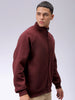 Men's Brown Relaxed Fit Solid Frontopen-Highneck Sweatshirt