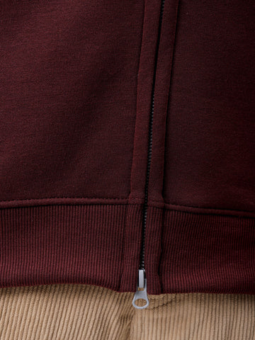 Men's Brown Relaxed Fit Solid Frontopen-Highneck Sweatshirt