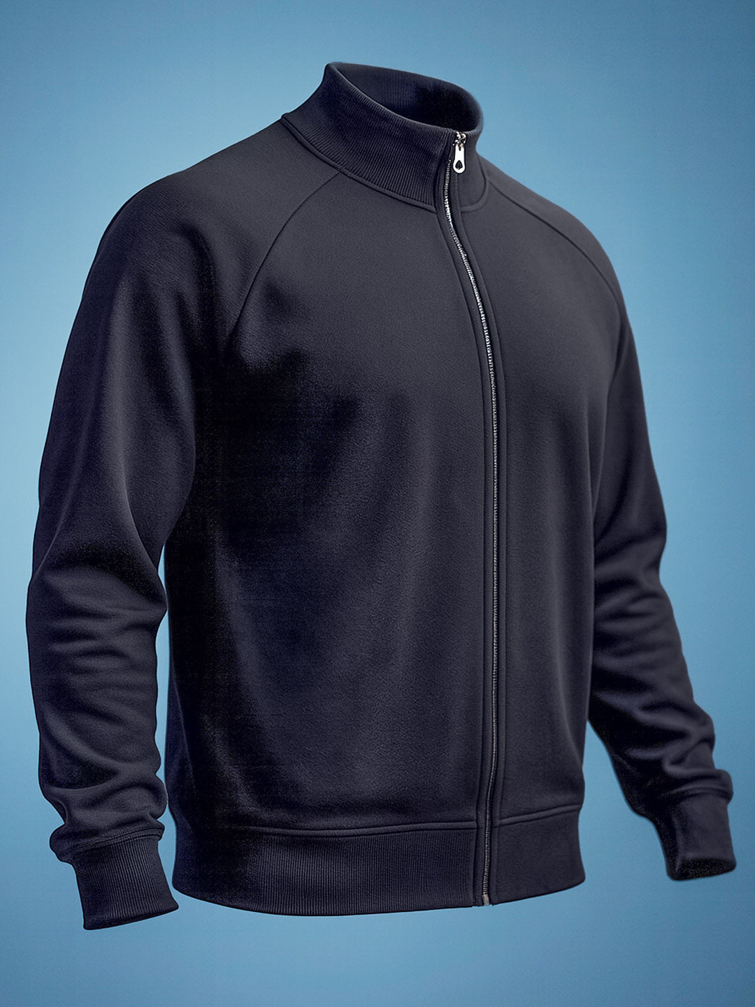 Men's Black Relaxed Fit Solid Frontopen-Highneck Sweatshirt
