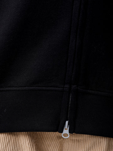 Men's Black Relaxed Fit Solid Frontopen-Highneck Sweatshirt