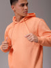 Men's Orange Regular Fit Solid Overhead Hooded Sweatshirt