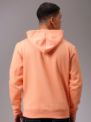 Men's Orange Regular Fit Solid Overhead Hooded Sweatshirt