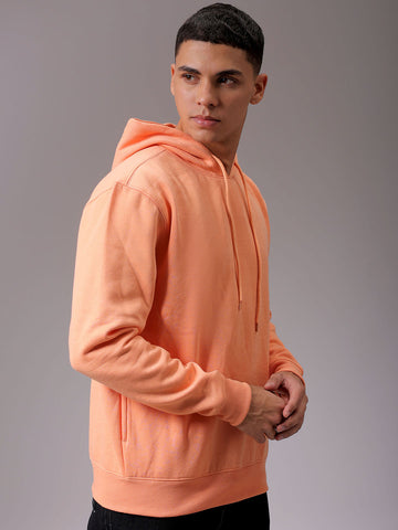 Men's Orange Regular Fit Solid Overhead Hooded Sweatshirt