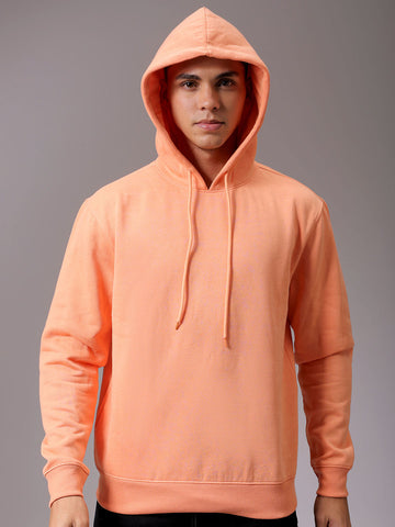 Men's Orange Regular Fit Solid Overhead Hooded Sweatshirt
