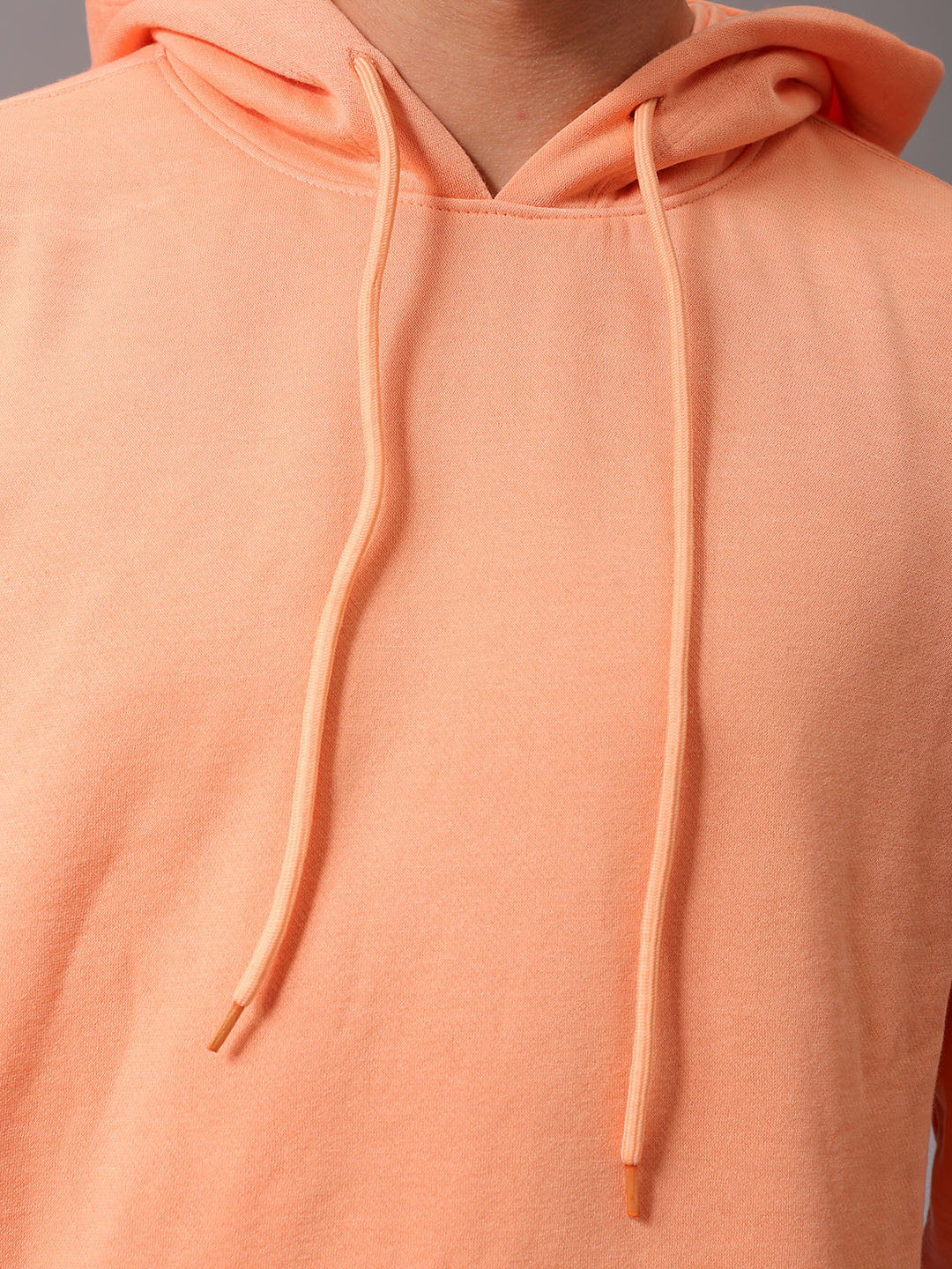 Men's Orange Regular Fit Solid Overhead Hooded Sweatshirt